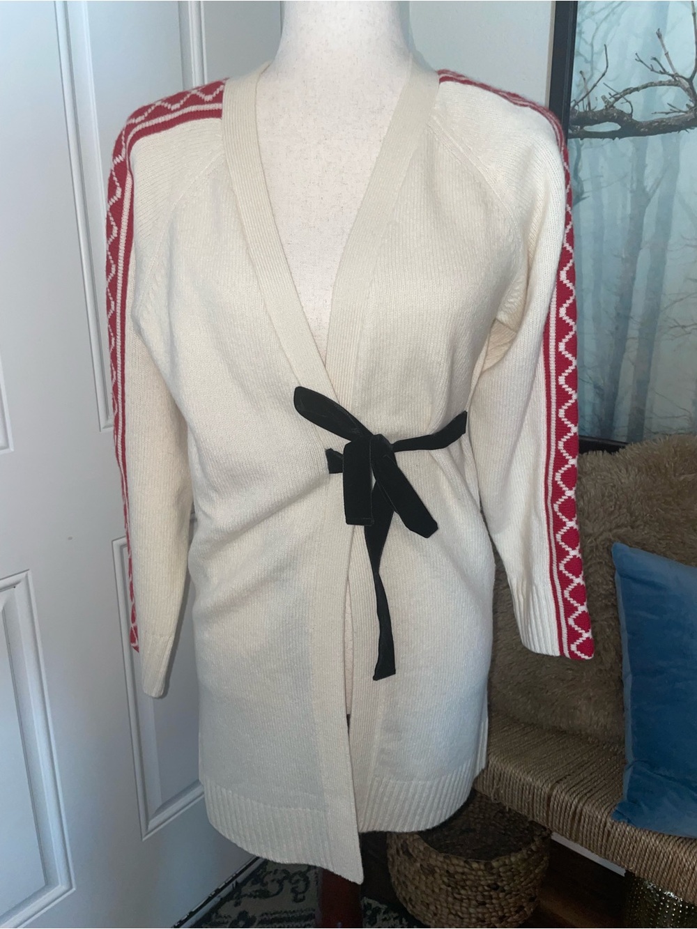Onitsuka Tiger x Andrea Pompilio Ivory Fair Isle Tie Front Cardigan Sweater XS